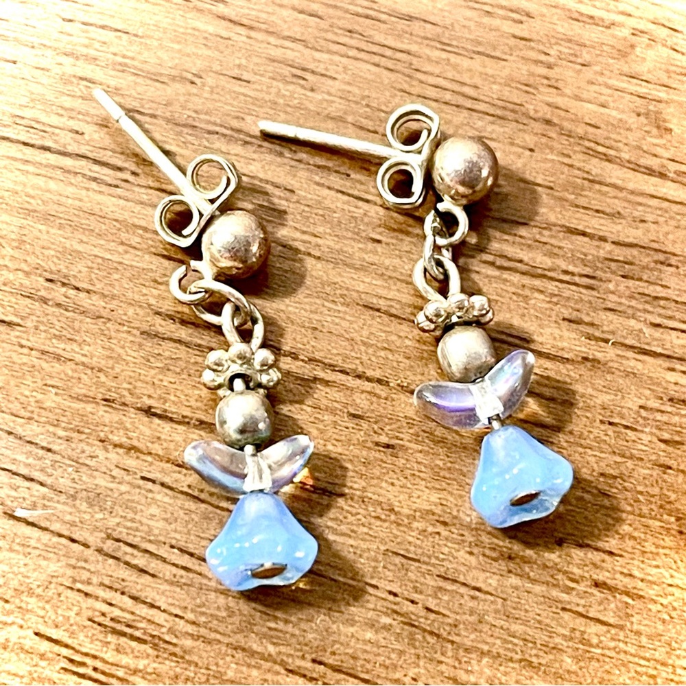 Elegant Silver and Blue Angel Earrings